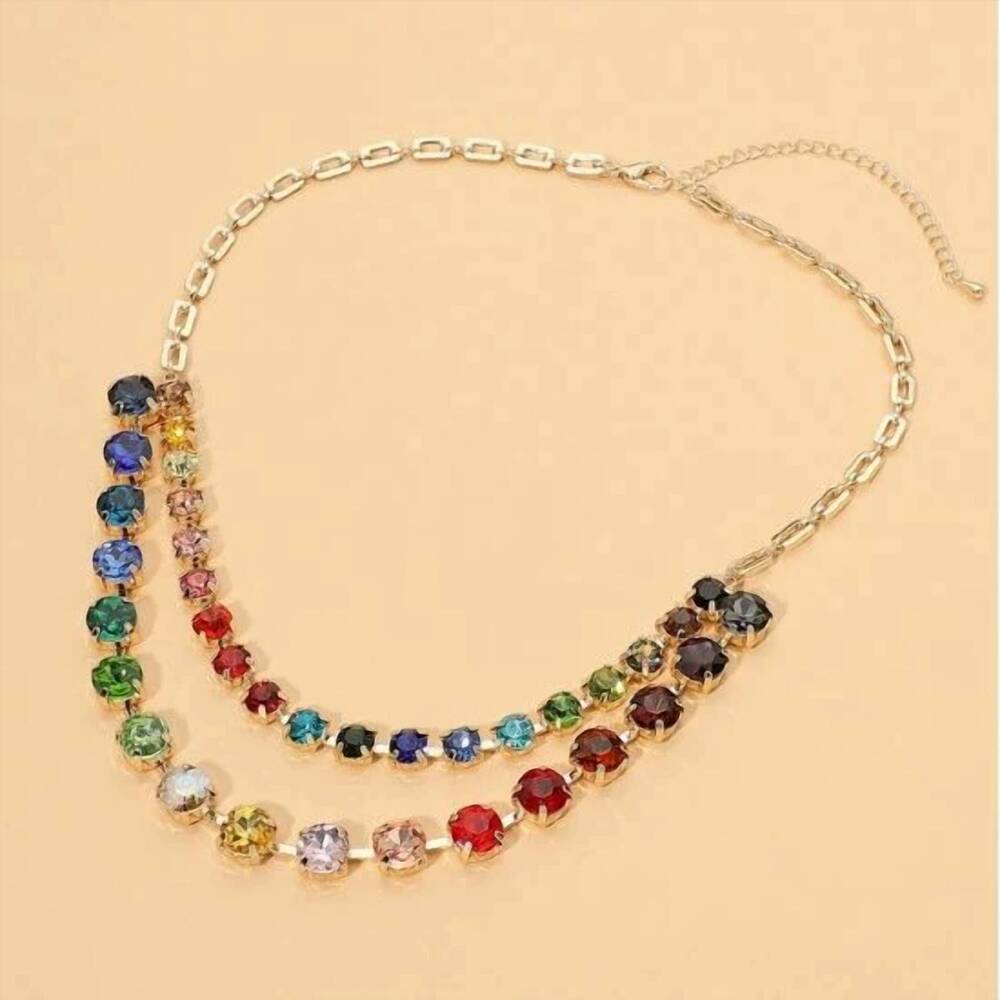 NEW SENSIBLING CORP women's crystal double row statement necklace in multi color